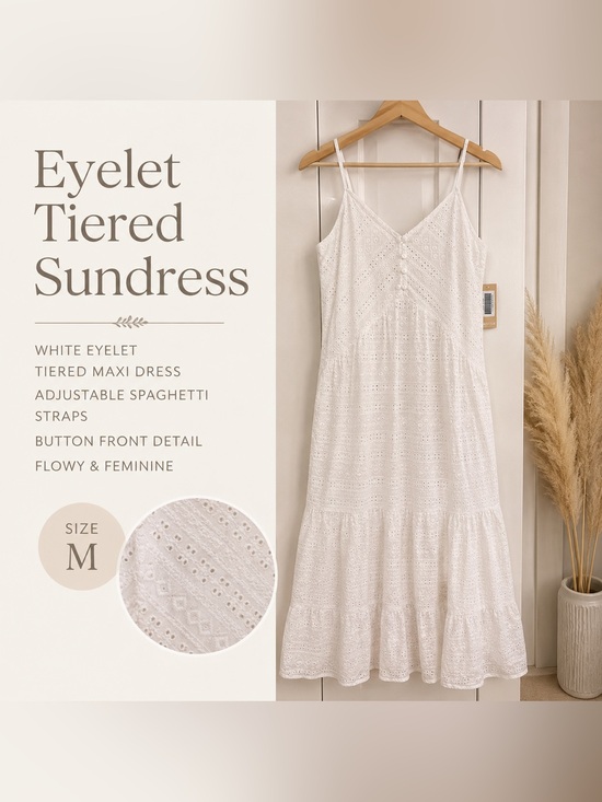 Rebellion Dresses & Skirts - Rebellion White Eyelet Tiered Maxi Dress